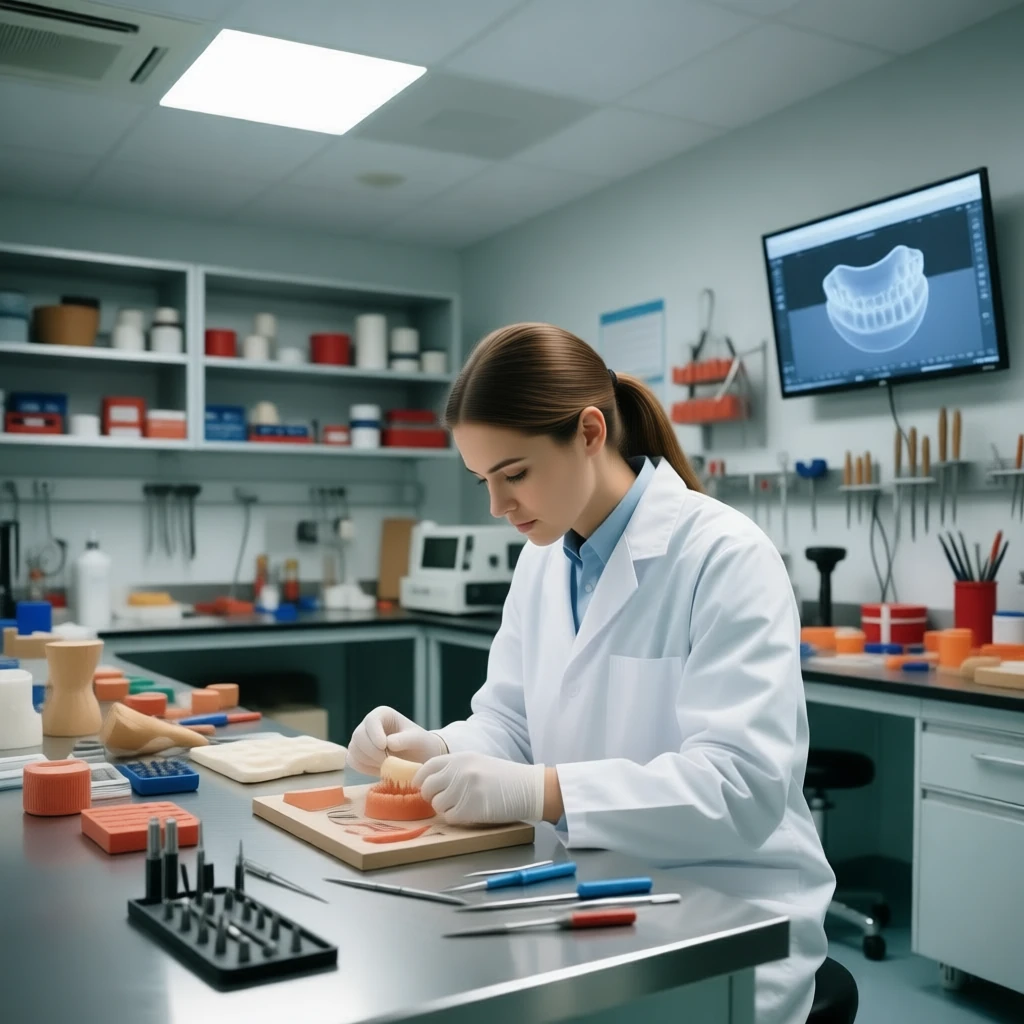 Técnico superior de prótesis dentales en su taller